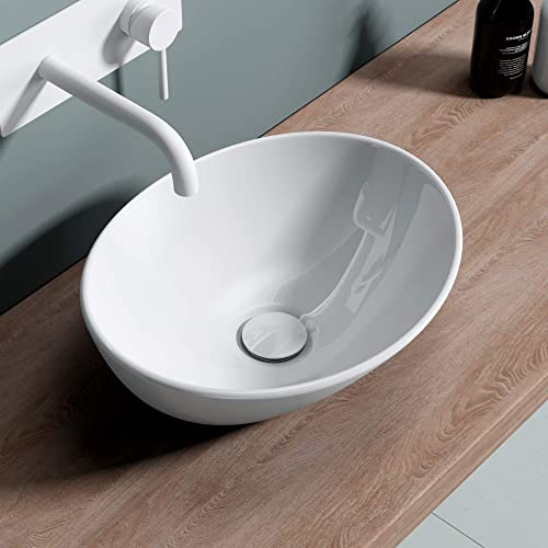 doporro Lavabo da Appoggio Ovale in Ceramica Bianco Opaco 42 cm Lavandino Bagno Moderno con Rivestimento Nano per Bagno e WC Ospiti - Brüssel205