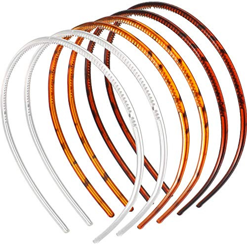 6 bandes de cheveux serrés en plastique, formes de peigne, minces pour filles (brun clair, brun foncé, transparent)