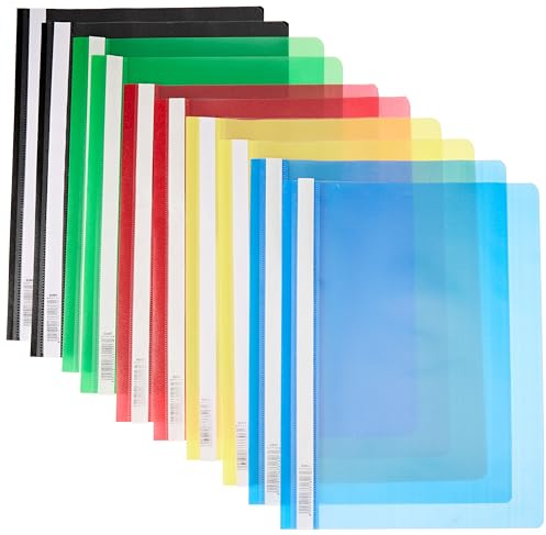 D.RECT Schnellhefter A4-10 Stück(5 Farben je 2x) - Pappschnellhefter A4 aus Kunststoff mit Transparentem Vorderdeckel - Plastik-Schnellhefter aus PP-Folie Ideal für Büro und Schule