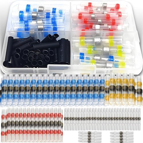 Retoo Set di 100 connettori per saldatura, connettori per cavi, impermeabili, isolati, connettori termoretraibili, connettori a compressione con 4 diverse misure, colla a fusione, morsetti elettrici