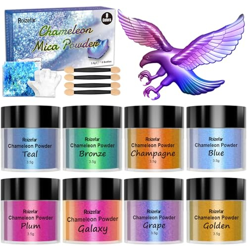 Roizefar Chameleon Mica Powder, 8 Colours x 3.5g Epoxy Resin Colour Pigment | Metal Powder for Resin, Soap Paint, Jewelry Making, Nail Polish, Painting, Candle Making, Bath Bombs, Slime