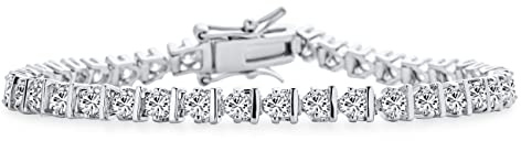 Bling Jewelry Joyería Nupcial Moderna 10 CTW AAA CZ Pulsera de Tenis Solitario Redondo para Mujeres Boda Circonita Cúbica Plateada Rodio 7 Pulgadas
