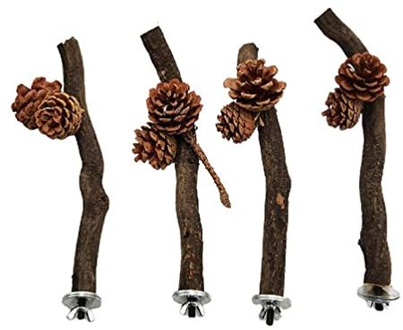 Vogel-Sitzstange aus Naturholz, Schleifkralle, Baum, Rebe, Tannenzapfen, Kauspielzeug für Nymphensittiche, Sittiche, Wellensittiche, Papageien, Sitzstange, Spielzeug für kleine Vögel, Naturholz