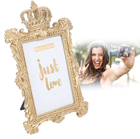 Gold Crown Photo Frame 7 Inch Resin Photo Frame Luxury Style Baroque Picture Frame Home Decor Gift,with Practical Hook,For Portrait or Landscape Photos