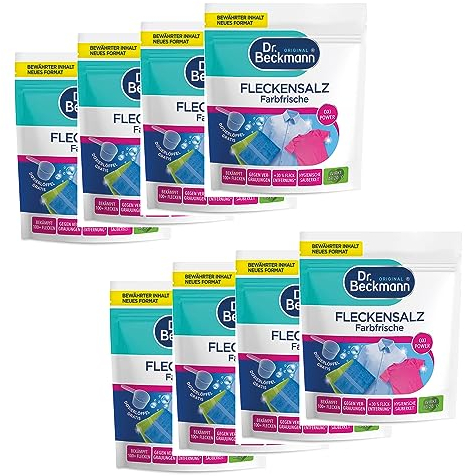 Dr. Beckmann Fleckensalz Farbfrische | gegen mehr als 100 Flecken und leichte Verfärbungen | inkl. Dosierlöffel | 8x 400 g