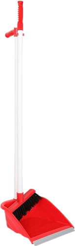 Sterling Ventures Dustpan and Brush Set Long Handled Broom Dustpan Standing Dust Pan for Home Lobby Office Kitchen Sweeping Cleaning (ST007-RED)
