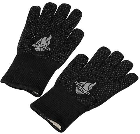 FEUERGOTT - Hitzebeständige Grillhandschuhe Universalgröße mit rutschfester Silikonbeschichtung, hitzebeständig bis 350 Grad für Grill, Backofen, Küche, Kochen, Backen und Outdoor BBQ Grill geeignet