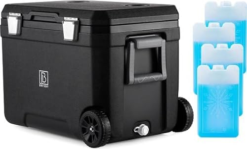 Brisby Kühlbox Camping - 45L, Kühlbox ohne Strom, inkl. 4 Dicke Kühlelemente, 3 Tage kühle Isolation, mit Rollen, solide und robust Design