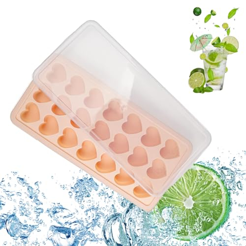 Xinlon Herz Eiswürfelform Silikon Klein, 21 Fächern Silikon Eiswürfelform mit Deckel, Herzform Antihaft-Küche Backformen, Herzform Silikon Eiswürfel für Schokolade Cocktail Whisky und Anderes Getränk