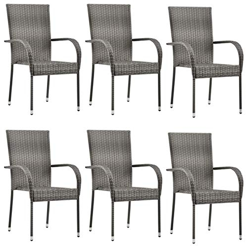 Tidyard 6X Gartenstühle Stapelbar Gartenstuhl Gartensessel Rattansessel Outdoor Sessel Balkon Stühle Gartenmöbel Set Garten Esstühle Terassenstuhl Balkonstuhl Grau Poly Rattan