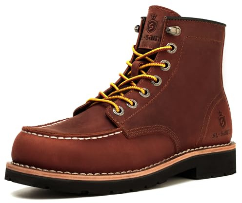SL-Saint Herren Arbeitsstiefel Weiche Moc Toe Klassische Knöchel Mode Casual 6‘’ Keilsohle Schuhe (Braun Absätze, Erwachsene, Herren, 46, Numerisch, EU Schuhgrößensystem, Breit)