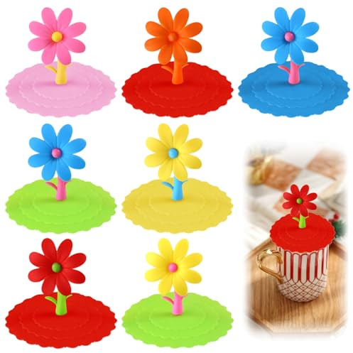 7PCS Silicone Cup Lid Covers for Drinks - Reusable Anti-Spike Glass Covers for Tea, Beer, Wine and Coffee