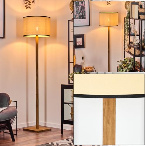 HOFSTEIN Stehleuchte Chellas, Stehlampe mit Holzfuß und Schirm aus Papiergeflecht, E27, skandinavisches Design, Boho-Style, Höhe 169,5cm, Ø 40cm, Fußschalter - Wohnzimmer, Schlafzimmer, Esszimmer