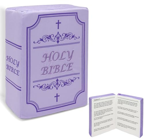 Yelakey Bible Pillow Book Plush That Opens Christian Holy Bible Stuff Religious Party Favors Gifts for Kids for Christening Easter (Purple)