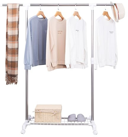 YDkjwjw Rollender Kleiderständer, verstellbare Kleiderstange mit Rollen, freistehende Edelstahl-Kleiderbügel, einfache Kleiderstange für Schlafzimmer, Waschküche