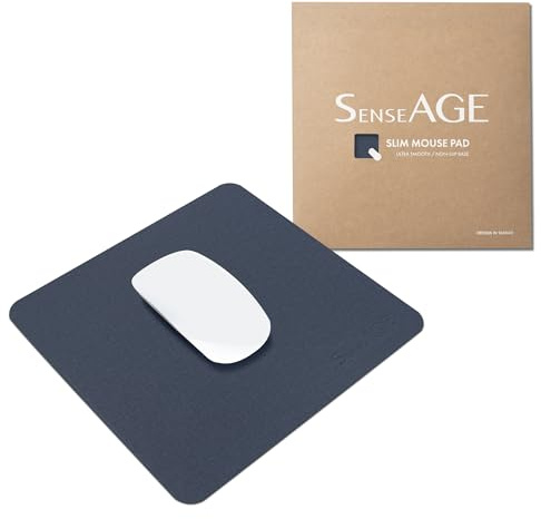 SenseAGE Slim Mouse Mat for Home/Office, Portable Mouse Pad for Computer & Laptop, Fabric Style Vegan Leather, Non-Slip Base, Compatible with Laser and Optical Mouse, 22 x 22cm (Dark Blue (With Logo))
