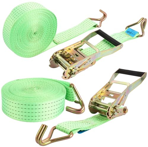 YOUNTHYE 2 Set Ratchet Straps, 5cmx10m Heavy Duty Ratchet Straps 3000kg Break Strength, Adjustable Ratchet Tie Down Straps for Luggage, Trucks, Cars, Motorcycles (Green)
