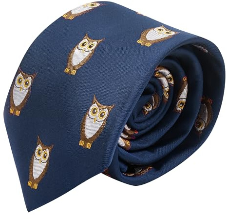 King & Priory Cravatta Gufo Ricamato Blu, Blu, Taglia unica
