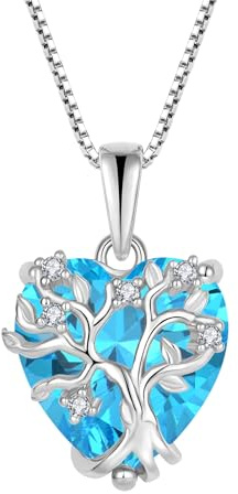 FJ Collana Albero della Vita Argento Sterling 925 Collana Cuore Ciondolo Pietre Portafortuna Gioielli per Donna