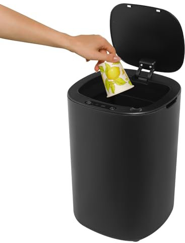 Pattumiera elettrica con sensore, 12 l, con sensore di movimento, coperchio flip, IPX3, pattumiera automatica per ufficio, bagno, cucina, camera da letto (nero)