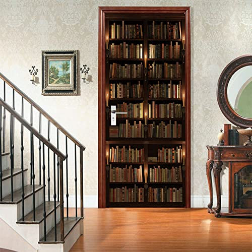 3D Tür Wandaufkleber Vintage Bücherregal Fototapete Türfolie Poster Tapete Aufkleber DIY Selbstklebende Wandbild PVC Wasserdichte Tapete B85 x H205cm