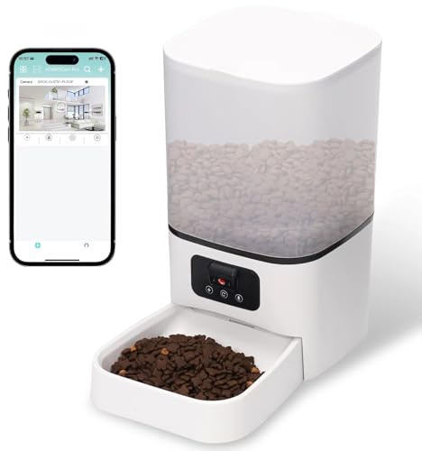 6L Automatic Cat Feeder with App Control and Timer,2 Power Supply,Pet Food Dispenser 5G/2.4G WiFi,Pet Smart Feeder,Customize Meal Plans for Dogs(White)