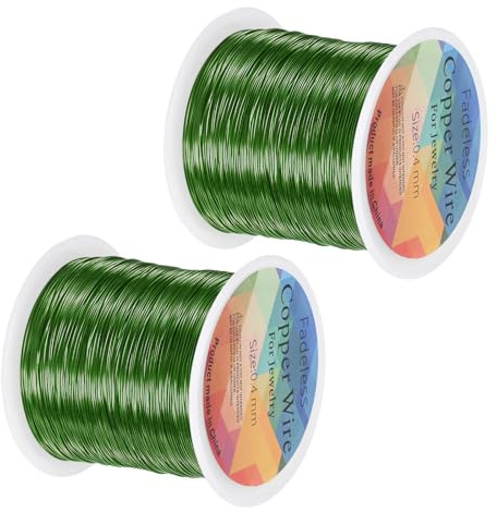M METERXITY Schmuckdraht 0.4mm 26GA 328FT Kupfer Grün 2 Rollen | Basteldraht Kupfer für Schmuckherstellung Pflanzen Weben DIY Basteln
