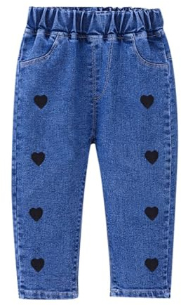 Pantalons 140 pour garçons et filles - Jean en denim pour enfant - Taille élastique souple - Pantalon en denim - Échelle de gymnastique, Noir , 4-5 ans