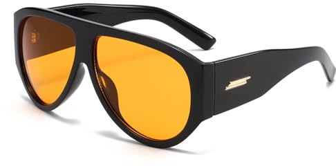 YAMEIZE Oversized Pilot Sunglasses Womens Men 70s Pilot Retro Sunglasses Vintage Big Frame Flat Top Chunky Shades Funky Sun Glasses UV400 Protection