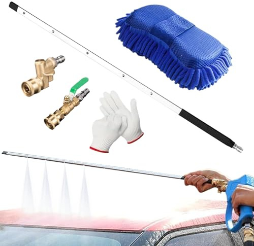 Kustimantu Asta per la pulizia del termosifone, pistola ad alta pressione, 60 cm, con punte di ugelli, attacchi rapidi, per riscaldamento auto, grondaie