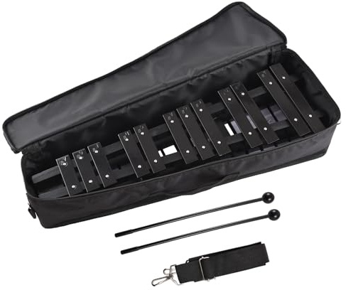 SEAFRONT 30 Note Glockenspiel Faltbares Xylophon mit Holzrahmen und Aluminiumst Angen-Musik Instrument für Anfänger und Profis (Black and White)