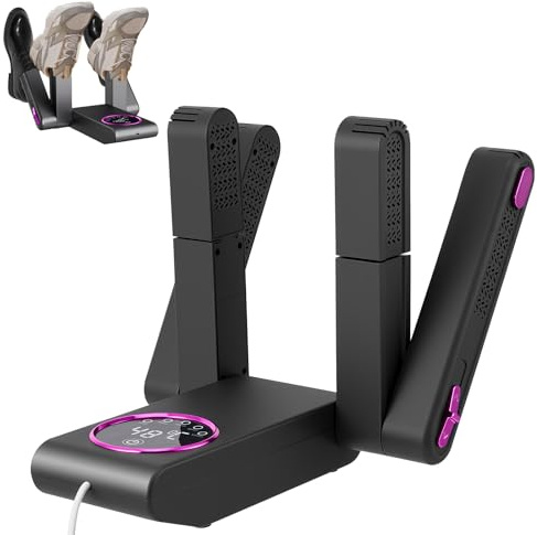Chauffe-chaussures électrique, chauffe-pieds avec 4 niveaux de séchage et fonction antibactérienne, sèche-chaussures avec minuterie et design pliable, souffleur thermique à séchage rapide pour