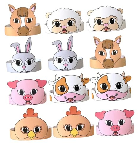 WEKADRIN 12 Pezzi Cappelli a Corona Animali da Fattoria per Feste di Compleanno Bambini Decorazioni di Compleanno Design Accattivante Facile da Indossare