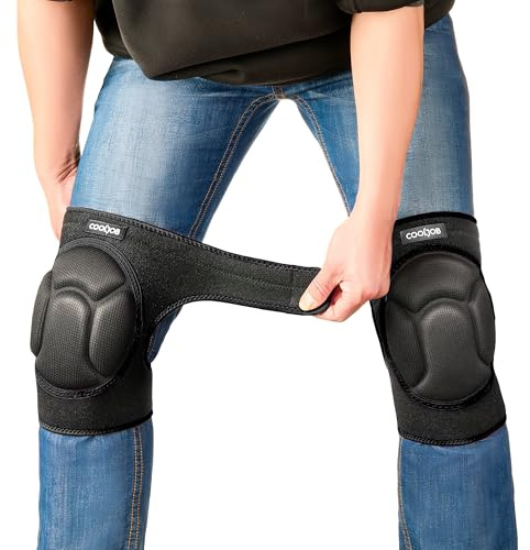 COOLJOB 1 Pair Knee Pads for Men with Adjustable Non-slip Straps, Black | With Thick EVA Foam Padding, for Gardening, House Cleaning, Flooring