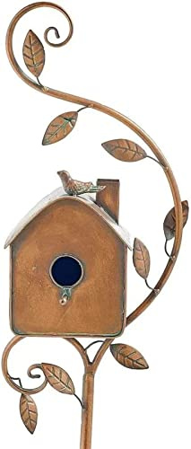 Metal Birdhouse Garden Stakes for Outdoor Decoration Attracts Hummingbirds Perfect for Courtyard Backyard Patio