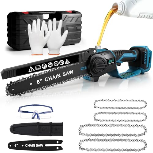 Mini Kettensäge 6 Zoll & 8 Zoll, Bürstenlose 6000 U/min Akku Kettensäge Kompatibel mit Makita 18V Akku, Handkettensäge mit Automatischer Öler, Astsäge Akku für Astschere Holzschneidenz (ohne Akku)