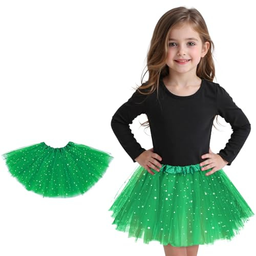 Zando Sparkle Stars Sequins Dark Green Tutu Skirt for Girls St Patricks Day Tutu for Toddler Girls Kids 3 Layers 2-8 Years Princess Halloween Princess Elastic Waist Fluffy Tulle Dance Birthday Party