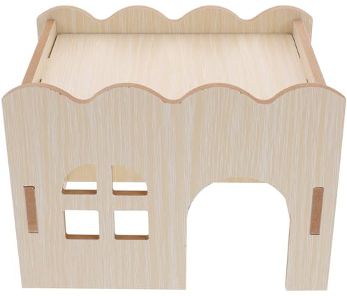 TOYZFRIENDY Maisonnette pour Hamster en Bois Naturel, Maison Ondulée Rampe, Nid Ventilé et Confortable, Multifonction pour Cochons d'Inde et Petits Rongeurs, Accessoire Habitat Sécurisé