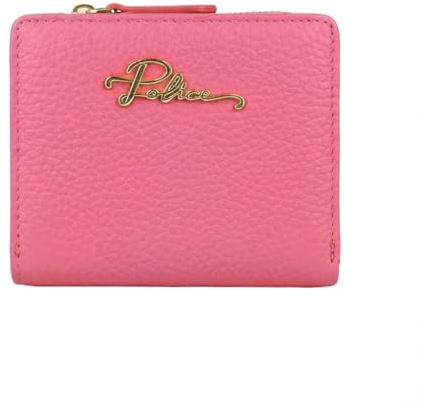 Police Portefeuille Femme Cuir Véritable Rose Fushia Compact, Bouton & Porte-monnaie Zippé, Boîte Cadeau