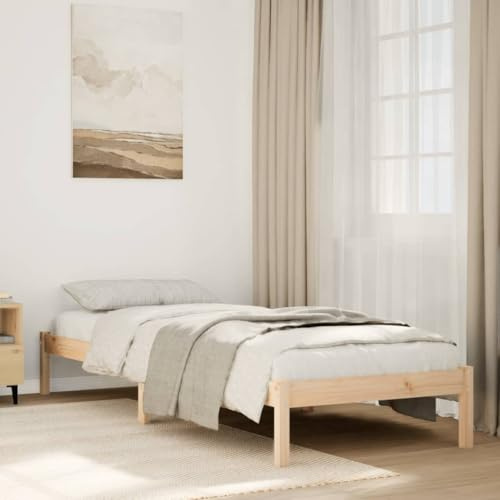 QUAHEAS Massiv träsäng, extra lång, 90 x 220 cm furu, robust sängram utan madrass, stabilt ribbotten för sovrum, naturligt träutseende
