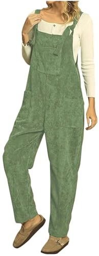 Cord Latzhose Damen Baggy Jumpsuit Strampler mit Träger Overall Loose Bib Pants Sommerhose Elegant Latzhosen mit Taschen Arbeitshose