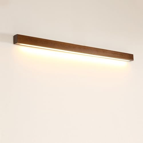 Aplique de pared lineal LED de madera de nogal para tocador de baño y mesita de noche, iluminación ambiental de 3 modos de color