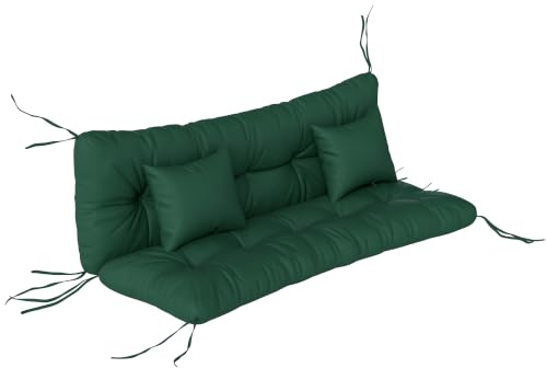 Outsunny Outdoor Seat Cushions Back Cushion Water Repellent Green | 2 Pillows, Seat Pads ONLY, for 3-Seater Chair, Garden Swing, Sofa, NO SWING