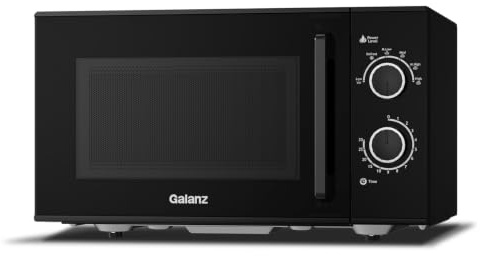 Galanz 25L Freistehende Mikrowelle mit Drehteller - 900 Watt - Schwarz | Solo Microwellengerät, 6 Leistungsstufen inklusive Auftaufunktion, 2 Drehknöpfe für eine einfache Bedienung