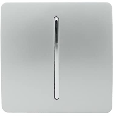 Trendi 1 Gang 2 Way 240V Screwless Raised Front Plate Plastic Artistic Modern Glossy 10 Amp Chrome Rocker Single Electrical Wall Light Switch Platinum Silver - ART-SS2SI