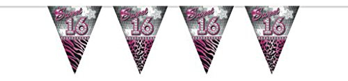Folat Sweet 16. Party Dekorationen 10 Meter Wimpelkette Flaggen