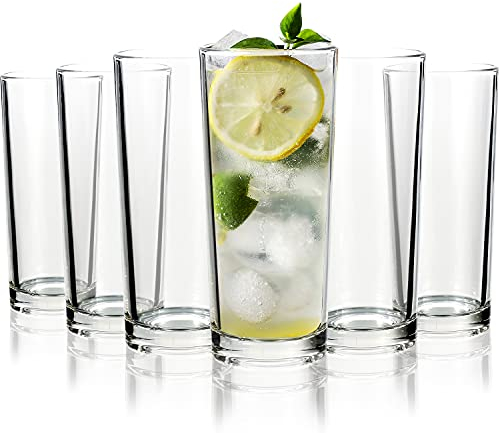 Vinsani Set of 6 Traditional Highball Glasses – 250ml (8.8oz) Hiball Glassware for Water, Juice, Beer, Gin & Tonic, Cocktails and Cold Drinks