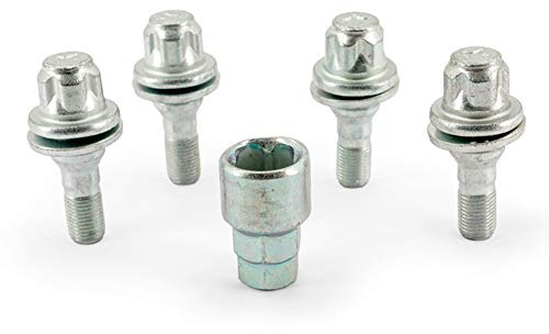 H&R Felgenschloss-Set M12x1.25x36mm Flachbund - 4 Felgenschloss-Schrauben inkl. Adapter, Silber