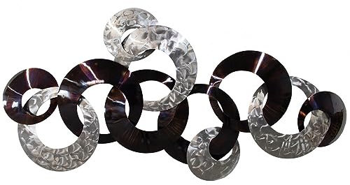 KunstLoft Wanddeko Metall | 100% HANDGEFERTIGT | 124x72x8cm | Wandbild Metall 'Dialog der Kreise' | Braun Ringe | Silber Braun | Wandskulptur | Metalldeko Wand Wohnzimmer