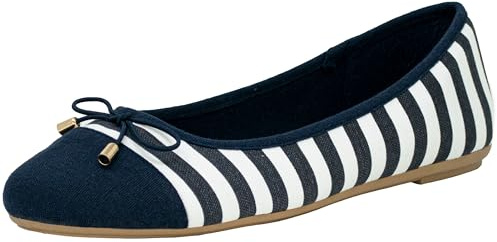 Fitters Footwear That fits dam ballerina grace textil ballerina med rosett randig i maritimt utseende stor storlek (EU,), - Blå vit - 44 EU